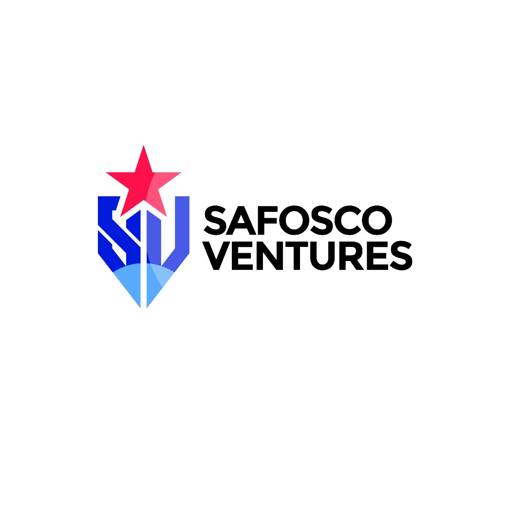 Safosco Ventures logo — a blue SV shield with a red star