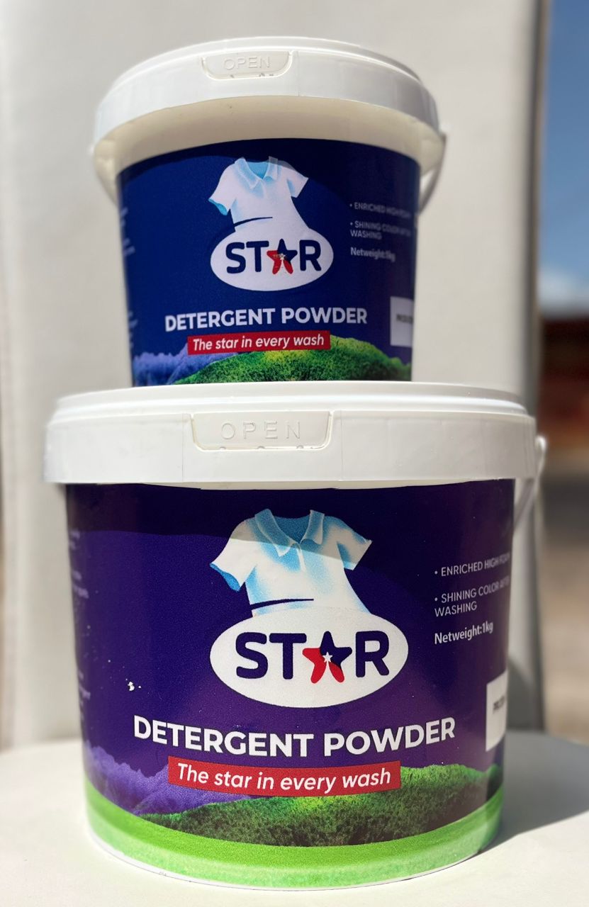 STAR detergent powder buckets in 5 kg and 1 kg sizes
